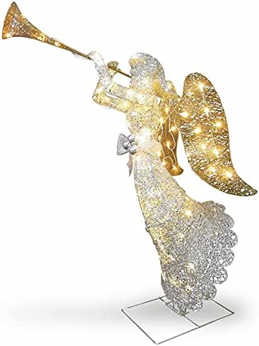 Holiday Home Gold Silver Lighted Angel with Trumpet Outdoor Christmas Yard Decoration Sculpture Yard Art Holiday Winter Display post thumbnail image