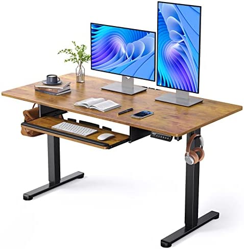 ErGear Electric Standing Desk with Keyboard Tray, Adjustable Height Sit Stand Up Desk, Home Office Desk Computer Workstation with Storage Shelf, 55×28 Inches,Vintage Brown post thumbnail image