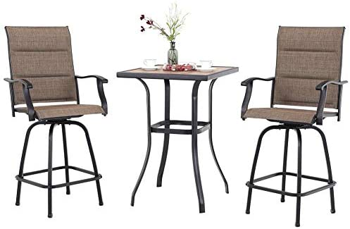 PHI VILLA Swivel Bar Stools Set 3 PC Outdoor Kitchen Bar Height Patio Bistro Set Padded Sling Fabric, All-Weather Patio Furniture post thumbnail image