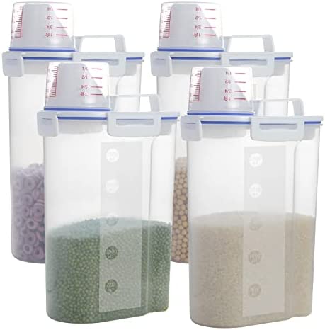 jioko Rice Airtight Dry Food Storage Container Set of 4, Rice Storage Bin Cereal Containers Dispenser, Thicken Plastic Clear Food Storage Box with Pouring Spout, Measring Cup for Grain, Flour Snacks post thumbnail image