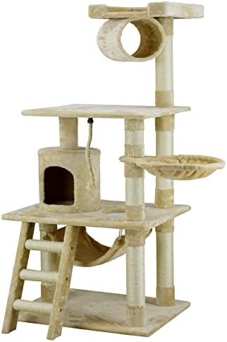 Go Pet Club 62″ Classic Cat Tree Cat Tower Cat Condo for Indoor Cats with Scratching Posts, Condo, Ladder, Soft Perch, Hammock, Basket Bed, and Tunnel Cat Activity Center Furniture, Beige post thumbnail image