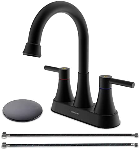 4 inch 2-Handle Centerset Faucets Bathroom Sink Faucet with Pop Up Drain,360 Swivel Spout,Stainless Steel Lead-Free Sink Faucet with 2 Water Supply Lines for Bathroom Sink 2-3 Holes (Matte Black) post thumbnail image