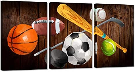 iHAPPYWALL 3 Pieces Vintage Sports Canvas Wall Art Basketball American Football Baseball Soccer Hockey Balls Picture Prints for Living Room Bedroom Office Stretched and Framed Ready To Hang 16x24inchx3pcs post thumbnail image