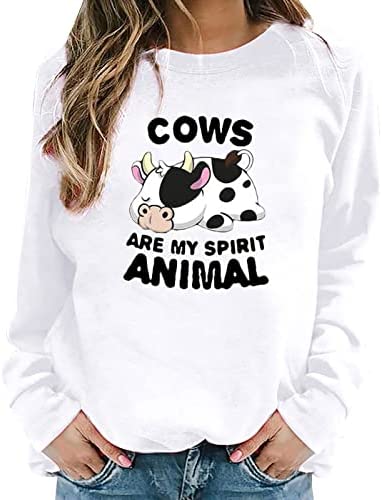 Cute Cows are My Spirit Animal Funny Letter Printed Pullover Long Sleeve Crewneck Solid Color Sweatshirt Casual Tunics Shirt post thumbnail image