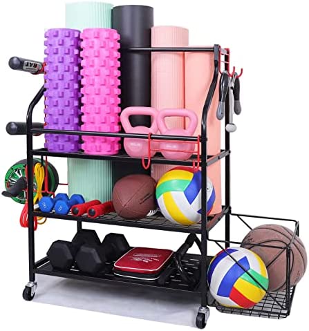 FLIORS Dumbbell Rack, Weight Rack with Wheels, Metal Yoga Mat Rack, Home Gym Storage Rack for Yoga Room, Storage Room, Living Room, Garage Organization, Fitness Equipment Organization, Black post thumbnail image