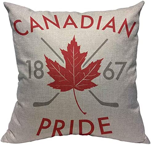 VERSUSWOLF Throw Pillow Covers Red Canada Simple Crest Featuring Maple Leaf Crossed Hockey Sticks White Vintage Cotton Linen Decorative Square Pillowcases Cushion Cover 18 X 18 Inch post thumbnail image