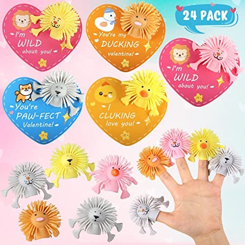 Valentines Day Gifts for Kids – 24 Pack Heart Shape Valentine Cards with Fidget Finger Puppet Toys – Classroom School Preschool Party Favors Exchange for Toddlers Girls Boys post thumbnail image