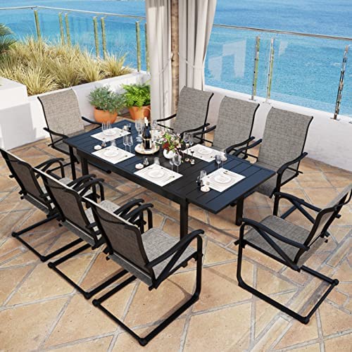 MFSTUDIO 9 PCS Outdoor Patio Dining Set with 8 Breathable Sling Fabric Metal Rocking Chairs and 1 Rectangular Expandable Table, All-Weather Resistant, Outdoor Furnitures for 8, Tan post thumbnail image