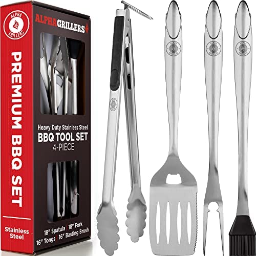 Alpha Grillers Grill Set Heavy Duty BBQ Accessories – BBQ Tool Set 4pc Grill Accessories with Spatula, Fork, Brush & BBQ Tongs – Gifts for Dad Durable, Stainless Steel Grill Tools post thumbnail image