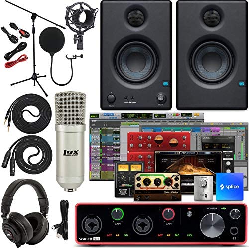 Focusrite Scarlett 4i4 4×4 USB Audio Interface Full Studio Bundle with Download for Creative Music Production Software Kit and Eris 4.5 Pair Studio Monitors and 1/4” Instrument Cables post thumbnail image