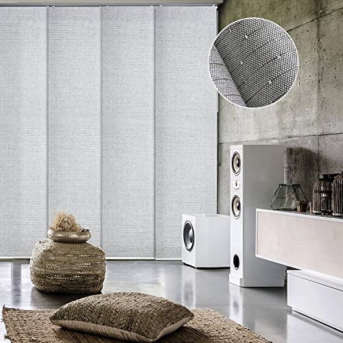 GoDear Design Deluxe Adjustable Sliding Panel Blind 45.8″- 86″ W x Up to 96″ H, Extendable 4-Rail Track, Trimmable Natural Woven Fabric with Shimmering Cup Sequins, Light Filtering, Diamond Silver post thumbnail image