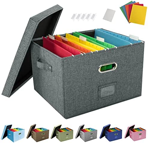 JSungo File Box with 5 Hanging Filing Folders, Document Organizer Storage for Office, Collapsible Linen Storage Box with Lids, Home Portable Storage with Handle, Letter Size Legal Folder, Dark Gray post thumbnail image