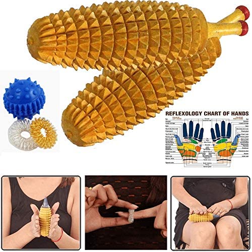 BOSKY Handmade Wooden Ancient Acupressure Spiked Hand Massager Exercise Therapy Deep Tissue Trigger Set of 2 Pcs, Sujok Ball and Rings with Reflexology Chart post thumbnail image