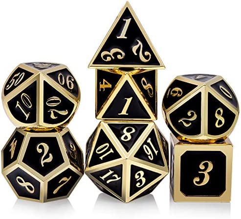 DNDND Metal Dice Set D&D, 7 die Metal Polyhedral Dice Set with Gift Metal Box and Gold Number for DND Dungeons and Dragons Role Playing Games (Black and Gold) post thumbnail image