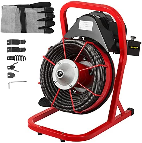 Mophorn 50 Ft x 3/8 Inch Drain Cleaner Machine fit 1 Inch (25mm) to 4 Inch(100mm) Pipes 250W Drain Cleaning Machine Portable Electric Drain Auger with Cutters Glove Drain Auger Cleaner Sewer Snake post thumbnail image