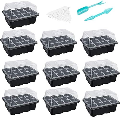 Bonviee 10 Packs Seed Starter Tray Seed Starter Kit (12 Cells Per Tray) with Adjustable Humidity Dome and Base Greenhouse Grow Trays for Seeds Growing Starting post thumbnail image