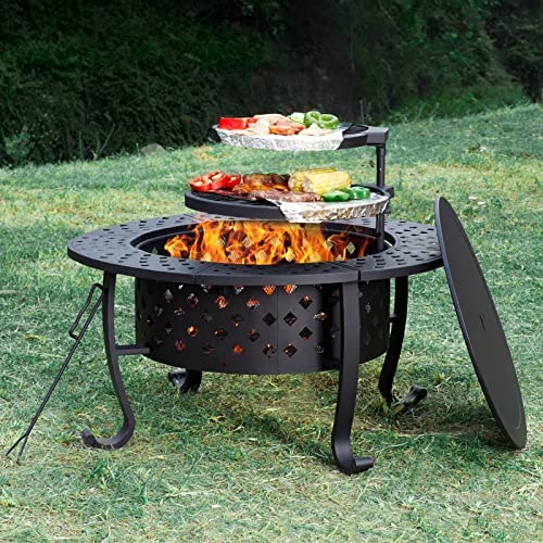 PaPaJet 36 Inch Fire Pit with 2 Grill, Outdoor Wood Burning Firepit with Lid, Metal Round Table for Backyard Patio Garden Picnic Camping Bonfire post thumbnail image