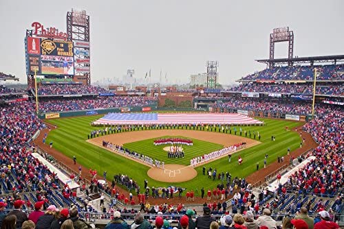 Opening Day Ceremonies featuring gigantic American Flag in Centerfield on March 31 2008 Citizen Bank Park where 44553 attend as the Washington Nationals defeat the Philadelphia Phillies 11 to 6 Poster post thumbnail image