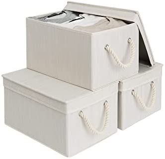 StorageWorks Storage Bins with Lids, Decorative Storage Boxes with Lids and Soft Rope Handles, Mixing of Beige, White & Ivory, Large, 3-Pack post thumbnail image