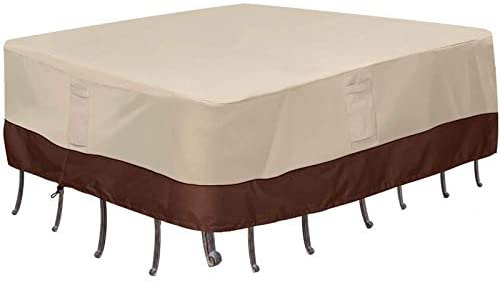 Vailge Waterproof Patio Furniture Set Cover, Lawn Patio Furniture Cover with Padded Handles, Patio/Outdoor Table Cover, Patio/Outdoor Dining Square Table Chairs Cover(Small,Beige & Brown) post thumbnail image