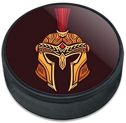 GRAPHICS & MORE Trojan Greek Spartan Warrior Helmet Gold and Red Ice Hockey Puck post thumbnail image