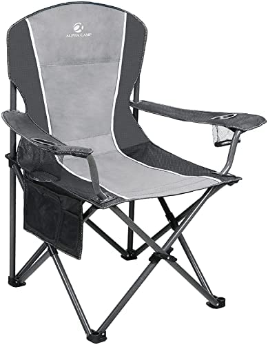 ALPHA CAMP Oversized Camping Folding Chair Heavy Duty Steel Frame Support 350 LBS Collapsible Padded Arm Chair with Cup Holder Quad Lumbar Back Chair Portable for Outdoor/Indoor post thumbnail image