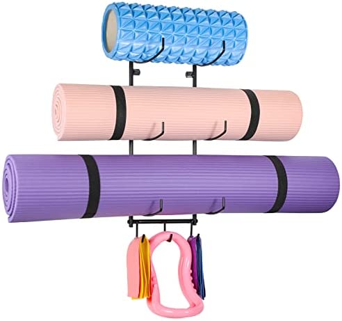 Yoga Mat Holder Wall Mount, Yoga Mat Storage Rack, with 3 Hooks for Hanging Yoga Strap, Resistance Bands, 3 Sectional Storage Foam Roller and Block at Fitness Class or Home Gym, Décor post thumbnail image