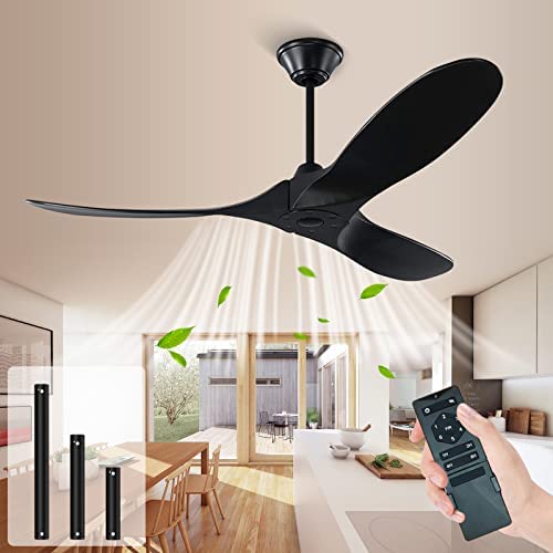 60” Black Ceiling Fan without Light, Black Outdoor Ceiling Fan,3 Blade Large Airflow Ceiling Fan with Remote, Farmhouse Ceiling Fan for Patios Gazebo Bedroom Sloped Ceiling, Black DC Ceiling Fan post thumbnail image