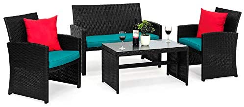 Best Choice Products 4-Piece Wicker Patio Conversation Furniture Set w/ 4 Seats, Tempered Glass Tabletop – Black Wicker/Teal Cushions post thumbnail image