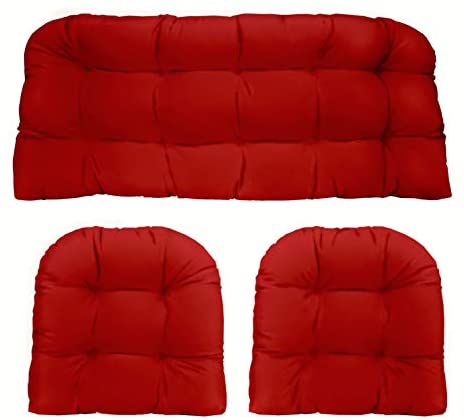 RSH Décor Indoor Outdoor 3 Piece Tufted Wicker Settee Cushions 1 Loveseat & 2 U-Shape Choose Color (Red Poly, 2- 19″x19″ 1- 41″x19″) post thumbnail image