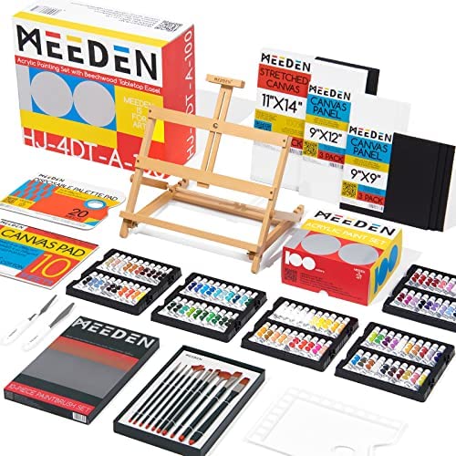 MEEDEN 125 Pcs Acrylic Painting Set with Wood Tabletop Easel, 100 Colors Heavy-Body Acrylic Paint Set, Brushes, Canvas Panels, Art Painting Supplies, Acrylic Painting kit for Adults, Beginner, Artists post thumbnail image