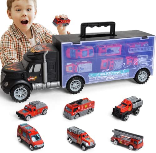 sethland Trucks Toys for Boys, Carrier Truck Cars with 6 Small Fire Trucks, Trucks Transport Vehicles Cars Toys Set for 3-8 Year Old Boys Toddlers, for Birthday Xmas Gifts post thumbnail image