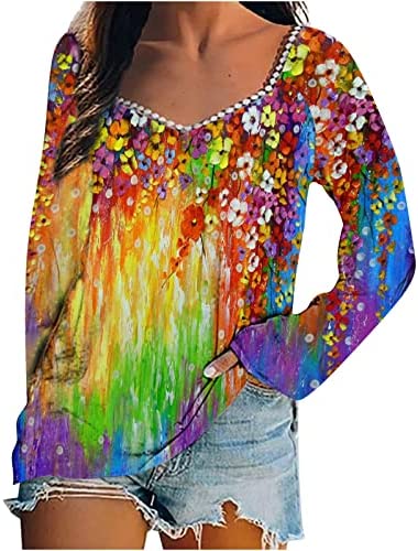 Womens Vintage Long Sleeve Shirts Dressy Casual Lace Trim Square Neck Neon Floral Print Fashion SPF Beach Tops Blouses post thumbnail image