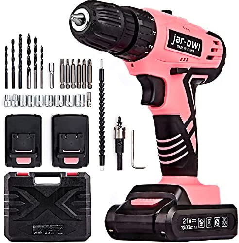 jar-owl 21V Pink Cordless Drill Driver with Work Light, Max Torque 35N.m, 3/8 Inch Keyless Chuck, 18+1 Position, Single Speed 0-350 RPM/0-1350 RPM, 1.5Ah 2PC Battery and Charger for Home Tool Kit post thumbnail image