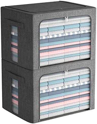 Extra Large Clothes Storage Bins – Foldable Metal Frame Storage Box – Stackable Linen Fabric Box Organizer Set with Carrying Handles and Clear Window -100L (Gray, 23.6x 16.5x 15.7 Inch) post thumbnail image