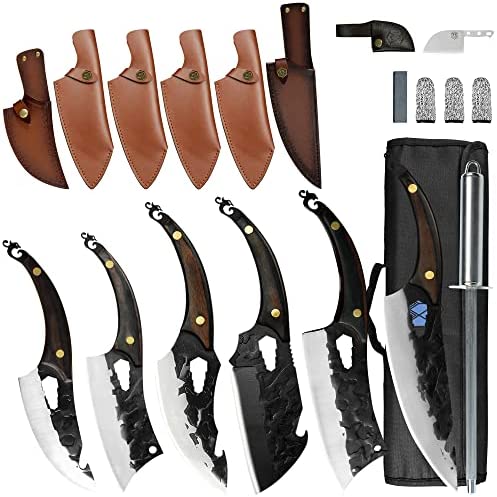 XYJ FULL TANG Outdoor Chef Knife 6-pieces Set Stainless Steel Slice Kitchen Knives Come With Universal Leather Case Carry Knife Bag Cutlery Knives Accessories post thumbnail image