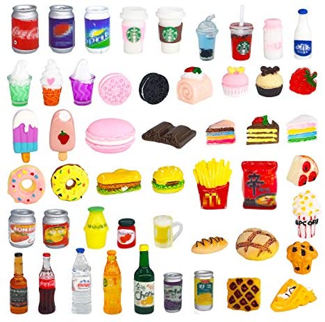 50 Pcs Miniature Food Drink Bottles Soda Pop Cans Pretend Play Kitchen Game Party Accessories Toys Hamburg Cake Ice Cream for 1/12 Doll House (25Food+25Drink) post thumbnail image