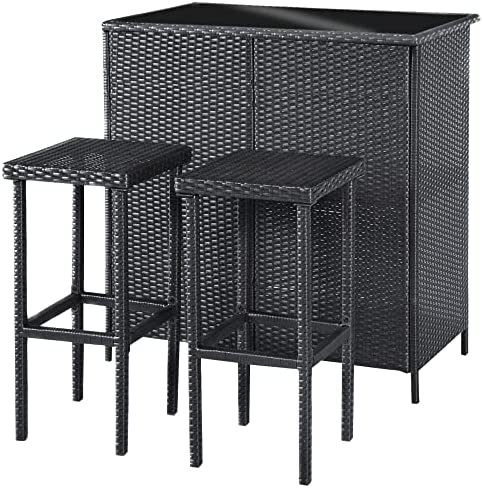 MCombo Patio Bar Set,Wicker Outdoor Table and 2 Stools,3 Piece Patio Furniture with Storage for Poolside,Backyard,Garden,Porches 6085-1201(Black) post thumbnail image