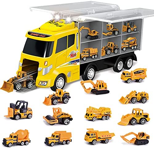 FUN LITTLE TOYS 12 in 1 Construction Trucks Toy Cars for Toddlers, Mini Cars in Carrier Truck Car Carrier Toy with Light and Sound post thumbnail image