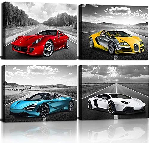 Car Poster Decor Black and White Wall Art Framed Car Art for Men Boys Bedroom Décor Sports Posters Landscape Office Room Decor Gift for Teen Boys Ready to Hang post thumbnail image