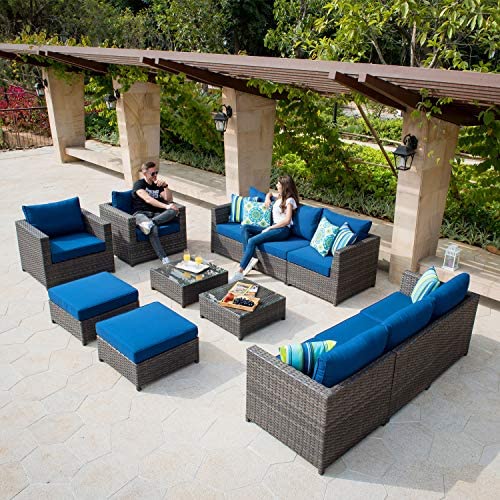 XIZZI Patio Furniture Sets Outdoor Sectional Sofa 12 Pieces No Assembly Required Big Size All Weather Wicker Aluminum Conversation Set with 4 Pillows and 2 Furniture Covers,Grey Wicker Navy Blue post thumbnail image