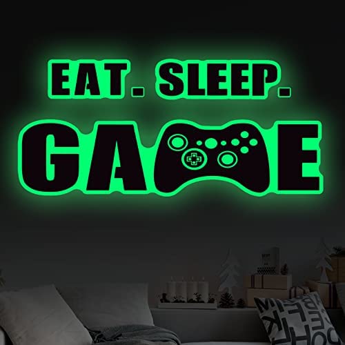 Eat Sleep Game Wall Decal Glow in The Dark Gamer Boy Wall Stickers Vinyl Video Game Wall Decor Gaming Controller Wall Decals for Boys Room Kids Bedroom Home Playroom Decoration post thumbnail image