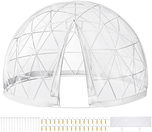 VEVOR Garden Dome 12ft – Geodesic Dome with PVC Cover – Lean to Greenhouse with Door and Windows for Sunbubble, Backyard, Outdoor Winter, Party post thumbnail image