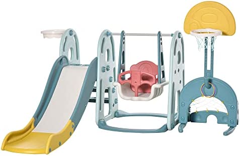 Qaba Multi-Activity Extra Safe Baby Slide and Swing Set for Toddlers with Basketball Hoop, 5-in-1 Toddler Playset Backyard Toy post thumbnail image