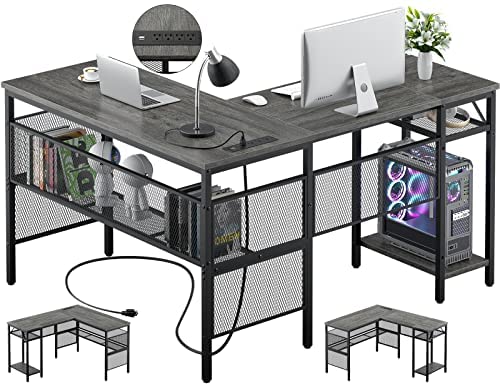 Unikito L Shaped Computer Desk with USB Charging Port and Power Outlet, Reversible L-Shaped Corner Desk with Storage Shelves, Industrial 2 Person Long Gaming Table Modern Home Office Desk, Black Oak post thumbnail image