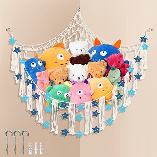 Large Stuffed Animal Net or Hammock Macrame, stuff Toy Organizer Storage Net with Hanging Stars Garlands Boho Pet Holder Display Corner Plush Toy for Girl Nursery Playroom Kids Room … post thumbnail image