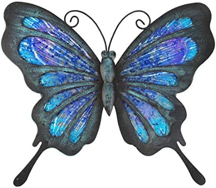 HONGLAND Metal Butterfly Wall Decor Glass Outdoor Wall Art Sculpture Hanging Garden Decorations Blue for Home Garden post thumbnail image