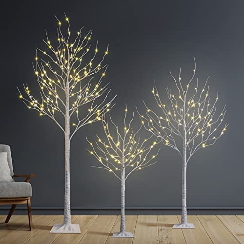 Set of 3 Lighted Birch Tree 4FT 6FT and 8FT LED Artificial Tree for Decoration Inside and Outside , Home Patio Wedding Festival Christmas Decor , Warm White post thumbnail image