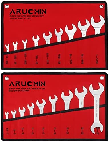 ARUCMIN Super-Thin Open End Wrench Set, 18-Piece SAE & Metric 1/4″ to 1-1/16″ and 5.5mm to 27mm Chrome Vanadium Steel Wrench Set with Rolling Pouch post thumbnail image