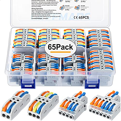 GKEEMARS 65 Pcs Compact Splicing Wire Connectors Assortment Pack Lever Connector Kit, Quick Wiring Connector for AWG 28-12 post thumbnail image